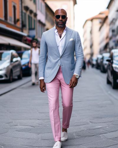 Light Blue Jacket with Pink Trousers